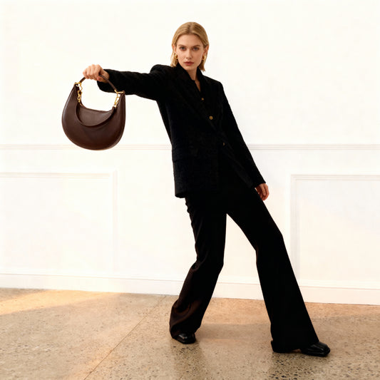 Moon-Shaped Leather Handbag